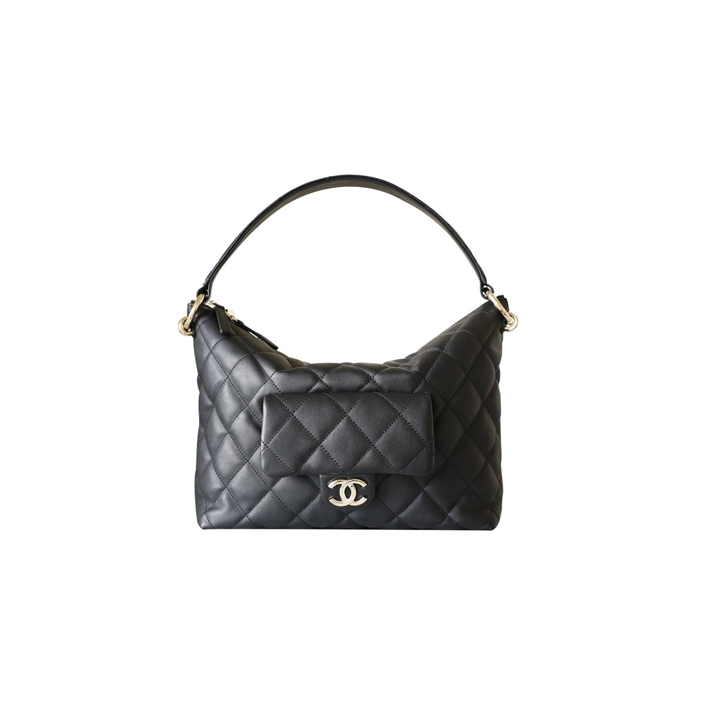 Ch*el master 23b black calfskin underarm hobo bag as4347  (28*22.5*13cm)